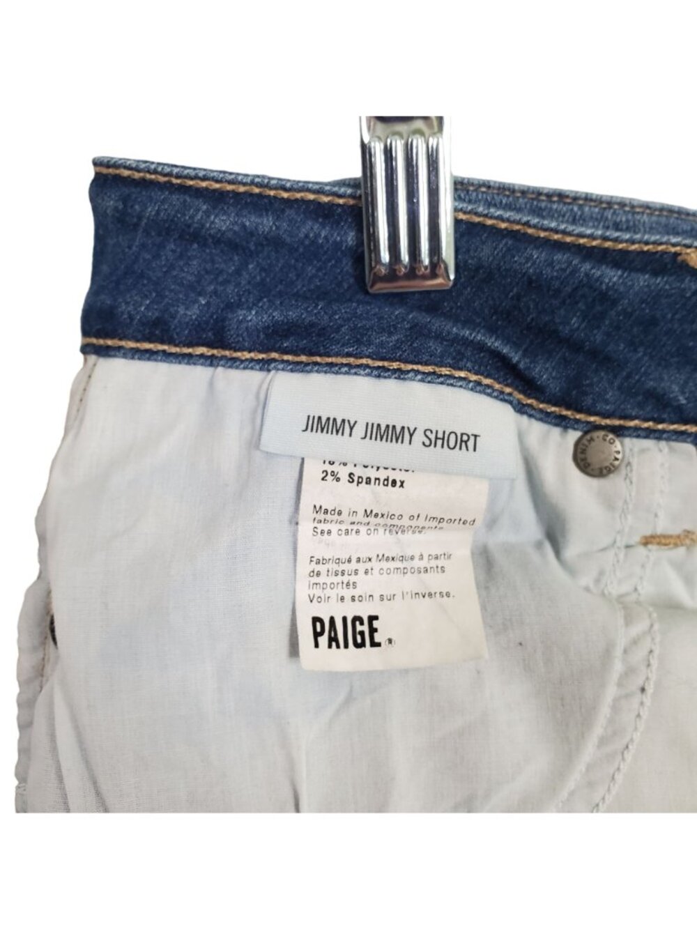 Paige Size 29 Jean Shorts Jimmie Jimmie Denim Stretch 3" Medium Wash Whiskers - Picture 5 of 11
